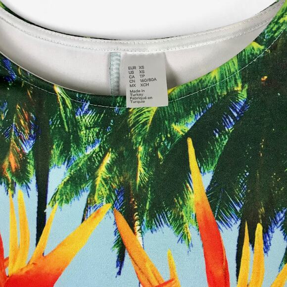 Bodycon Colorful Tropical Floral Print Slit Front Micro Mini Dress, Size XS - Picture 7 of 8